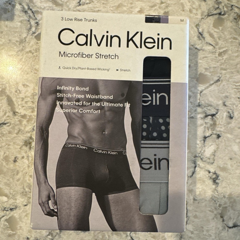 Calvin Klein Boxer Brief Trunks Mens M Blue Microfiber Stretch 3 Pack Low Rise